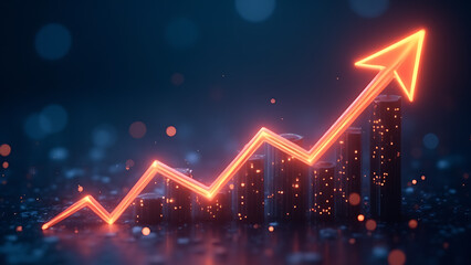 Poster - Glowing growth arrows highlight futuristic tech presentation concept for AI and business growth innovation.