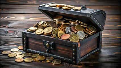 treasure chest with gold coins, treasure, treasure with chest coins, treasure, wealth, currency, exchange, inflation, finance, savings, account, earnings, Investment, business background 