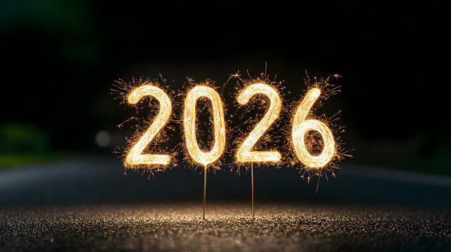2026 in Gold Shining in the Night Sky – Celebratory New Year Concept