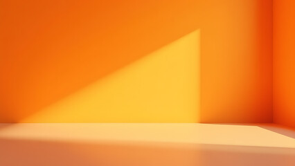 Aufkleber - Orange background studio features empty space and shadows on a countertop created by realistic sunlight.