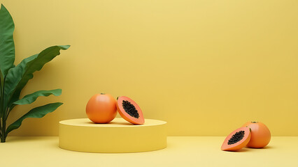 Poster - Papaya on empty podium for natural display showcasing fruit theme in 3D design.
