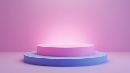 Aufkleber - Pink glow stands on pink pedestal with blue double pedestal and minimalist mockup display stand.