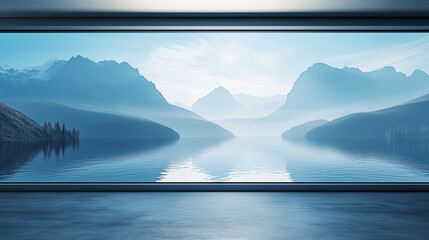 Wall Mural - Panoramic window with mountain and lake view