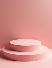 Poster - Pink wood podium for product display and minimalist presentation purposes effectively showcases innovative designs.