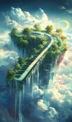 Canvas Print - Piano keys form a path through a sky island.