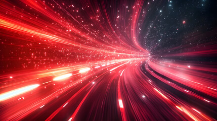 Wall Mural - Abstract red lines depict the speed of the road in red. Red light trails on a dark background, with a high speed and fast motion blur effect. Design of a postcard, banner, website