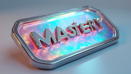 Aufkleber - Sleek metallic frame holds holographic base pairs spelling mastery in futuristic 3D design.