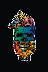 Wall Mural - Hipster skull with beard and mustache with cigar in mouth.. Original vector illustration in vintage style. T-shirt design.