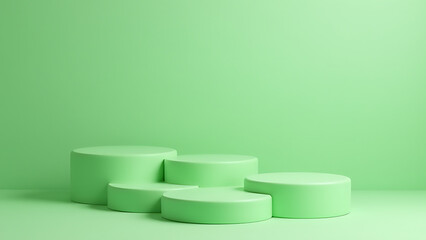 Aufkleber - Three round podiums in light green create an elegant setting to showcase beautiful products.