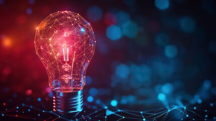 Poster - A glowing light bulb made of interconnected lines and dots, representing innovation, creativity, and new ideas.