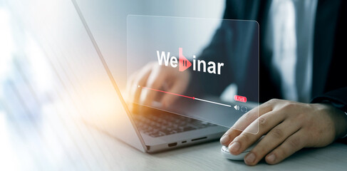 Wall Mural - internet e-learning webinar and online lesson. webinar business live at home.internet webinar learni