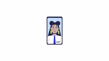 Fototapete - Hispanic consultant businesswoman on mobile phone screen 2D object animation. Smartphone cartoon 4K video, alpha channel. Latina personal assistant cellphone animated flat item on white background