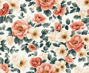 seamless elegant vintage floral pattern with soft roses and greenery