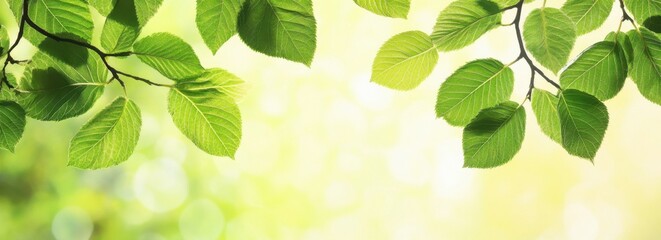 Wall Mural - green leaves with a blurred background, a banner for a website design studio generative ai