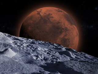 Wall Mural - a view o0f planet mars rising on phobos moon