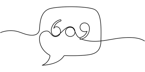 Poster - Single continuous line drawing of a quote mark. One continuous line of a quote mark drawing. Vector illustration. Quote linear design, Speech Bubble Continuous Line Icon, Single line drawing