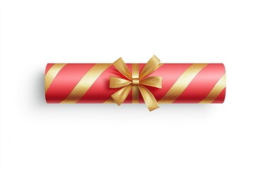 Wall Mural - Bright red and gold striped gift wrap with a bow, perfect for festive celebrations and special occasions