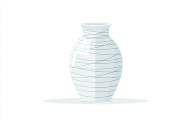 Poster - Elegant white ceramic vase with delicate blue lines placed on a plain surface, showcasing minimalist design and craftsmanship
