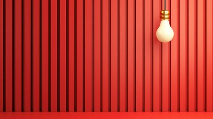 Poster - A bright red wall features vertical stripes with a single light bulb hanging from the top, creating a modern, minimalist aesthetic.