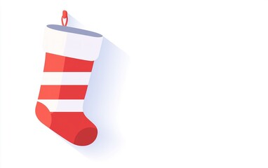 Bright red and white striped Christmas stocking hanging against a plain background during the winter holiday season