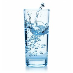 Poster - Refreshing image of water splashing into a glass, creating bubbles that rise to the surface