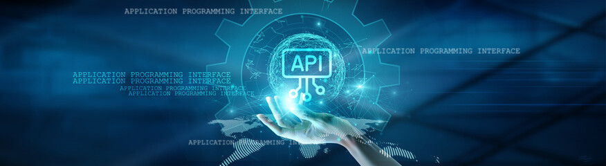 Hand holding a global network connection on API (Application Programming Interface), data exchange, integration, cloud computing, connectivity, and technology, shaping a futuristic digital world.
