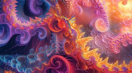 Poster - Fractal fantasy design with vibrant colors and intricate patterns