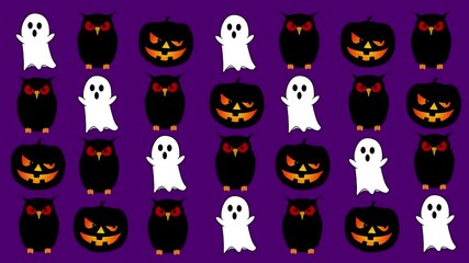 Wall Mural - ghost, owl, and jack on purple animated wallpaper 4k loop features animated ghosts, jack o lanterns,