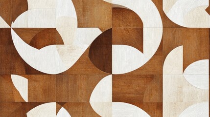 Poster - Abstract decorative wallpaper design featuring geometric shapes on a seamless background with a white oak wood texture