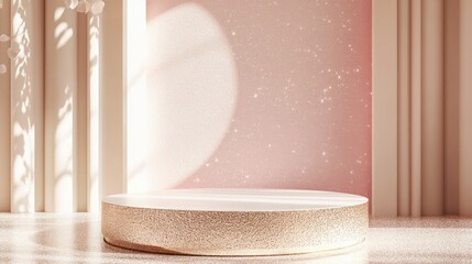 Poster - Luxury rose gold and white 3D rendered geometric abstract background featuring a display podium in a minimalistic style