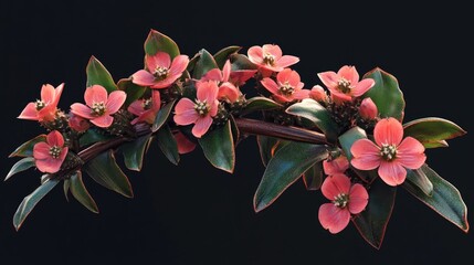 Poster - 3D rendering of crown of thorns flowers Euphorbia milli variety