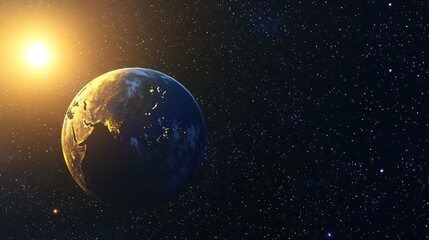 Wall Mural - dawn sunset of planet earth in 3d cartoon rendering showcasing a silhouette of the planet illuminate