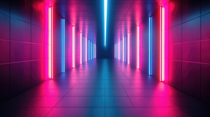 Poster - Neon lit corridor against a black backdrop