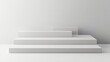 © VRVisionary - Empty podium or pedestal showcased on a white background featuring a box stand concept Blank product display shelf as a backdrop 3D rendering