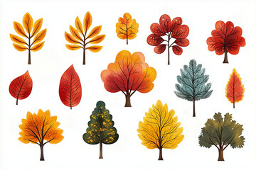 Wall Mural - set of colorful autumn trees and foliage