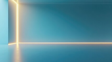 Poster - 3d rendering of a light blue empty wall and smooth floor featuring intriguing light reflections serv
