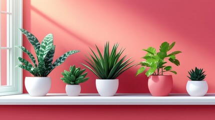 Poster - A sleek sticker mockup displayed on a vibrant windowsill alongside trendy planters emphasizing a contemporary and minimalist design