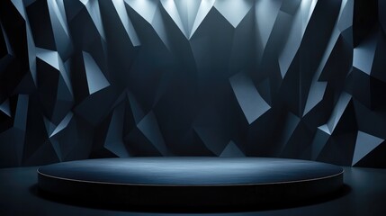 Poster - 3D rendered stage with black geometric shapes in a dark background
