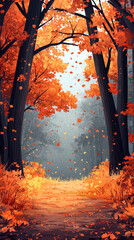 Wall Mural - autumn in the forest illustration, Instagram story vertical banner