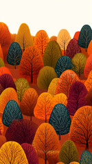 Wall Mural - Abstract pattern with autumn forest. Colorful autumn trees, and leaves illustration