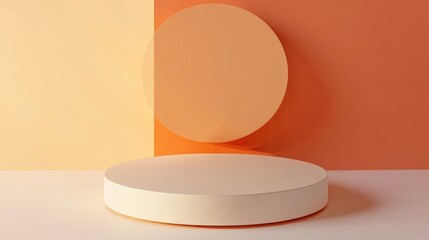 Poster - Abstract geometric round pedestal Contemporary design for product display promotional banner Bright background with vacant area 3D rendering