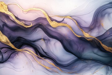 Poster - Graceful liquid artwork designed with alcohol ink methods. Dreamy backdrop pattern showcasing a fusion of hues, translucent currents, and shimmering gold accents. Perfect for prints and wall displays