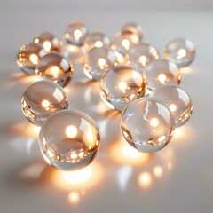 Aufkleber - Multiple glass spheres with glowing cores forming a random pattern on a white surface