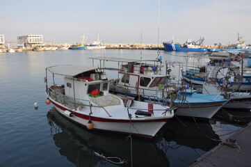 Wall Mural - The Limassol Old Port with fishing boats and beautiful buildings in Cyprus