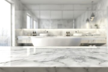 Close-up of Marble Countertop with Blurred Bathroom Interior