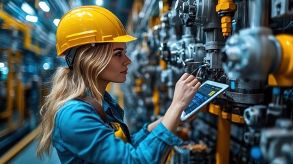 Poster - Worker using a project management tool on a tablet, illustrating the integration of technology to streamline tasks and boost productivity