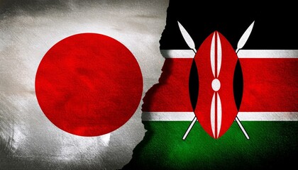 古いビンテージの日本の国旗とケニアの国旗(Old grunge vintage japan flag and Kenya flag.)
