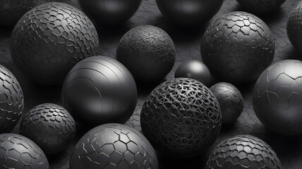 Poster - Abstract Black Sphere Texture: A captivating abstract image showcasing a collection of black spheres with varying textures, creating a visually stimulating and intriguing composition.