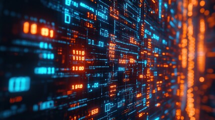Digital binary code matrix background. 3D rendering of a scientific technology data binary code network conveying connectivity complexity and data flood of modern digital age : Generative AI