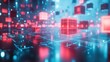 © Johannes - Futuristic digital landscape with glowing red and blue data blocks floating in a virtual grid, representing advanced technology and big data analytics.